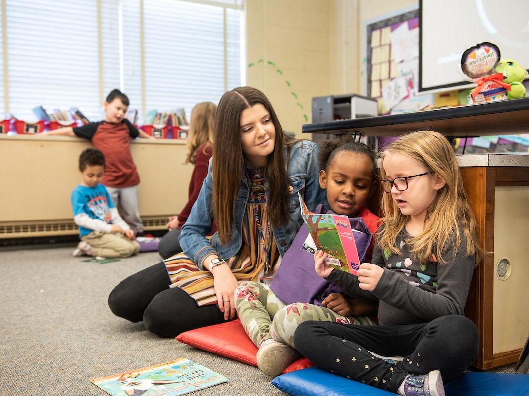 Student teacher in a classroom